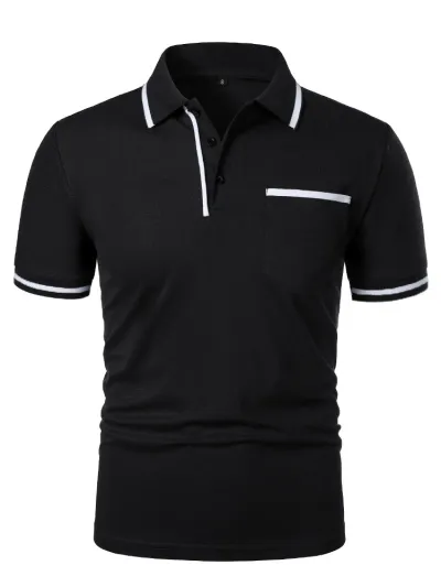 Men Fashion Casual Basic Solid Color Short Sleeve Lapel Slim Fit POLO Shirt