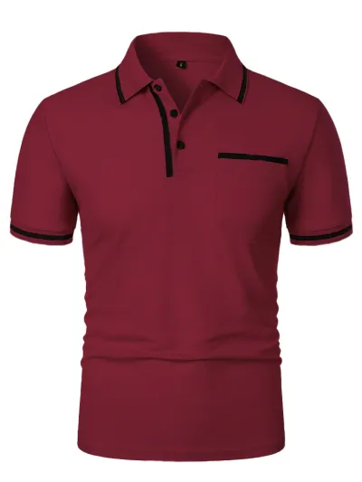 Men Fashion Casual Basic Solid Color Short Sleeve Lapel Slim Fit POLO Shirt