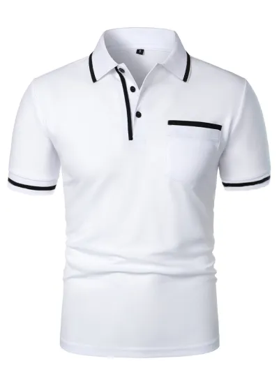 Men Fashion Casual Basic Solid Color Short Sleeve Lapel Slim Fit POLO Shirt