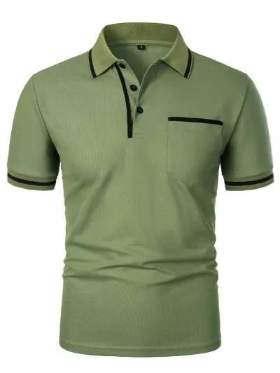 Men Fashion Casual Basic Solid Color Short Sleeve Lapel Slim Fit POLO Shirt