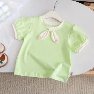 Kids Toddler Girls Casual Sweet Floral Puff Sleeve Crewneck T-Shirt