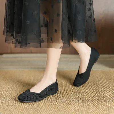 Women Fashion Plus Size Flying Woven Flat Square Toe Loafers