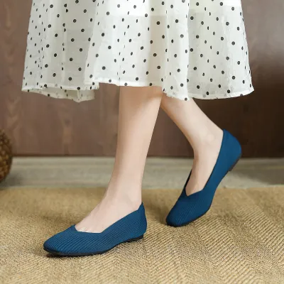Women Fashion Plus Size Flying Woven Flat Square Toe Loafers