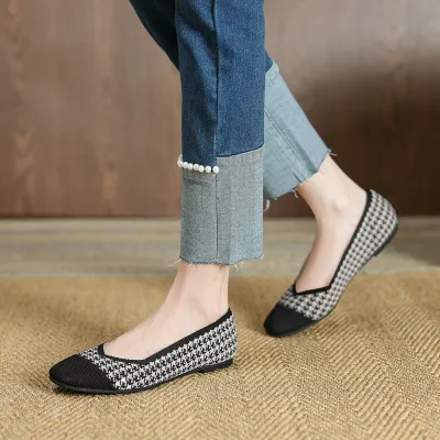 Women Fashion Plus Size Flying Woven Flat Square Toe Loafers