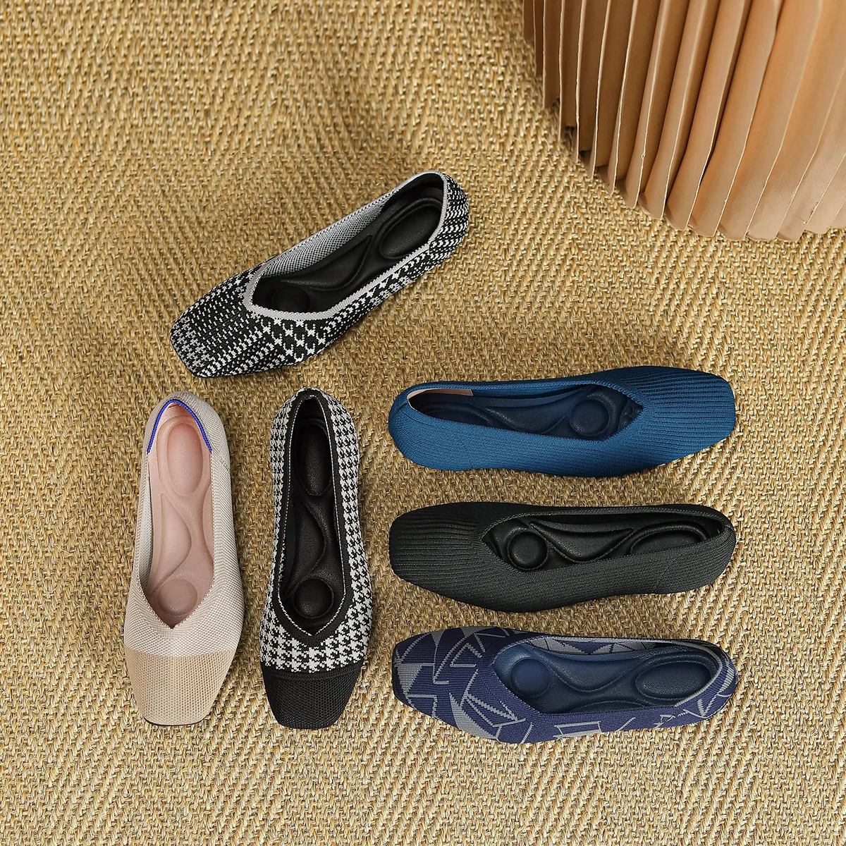Women Fashion Plus Size Flying Woven Flat Square Toe Loafers