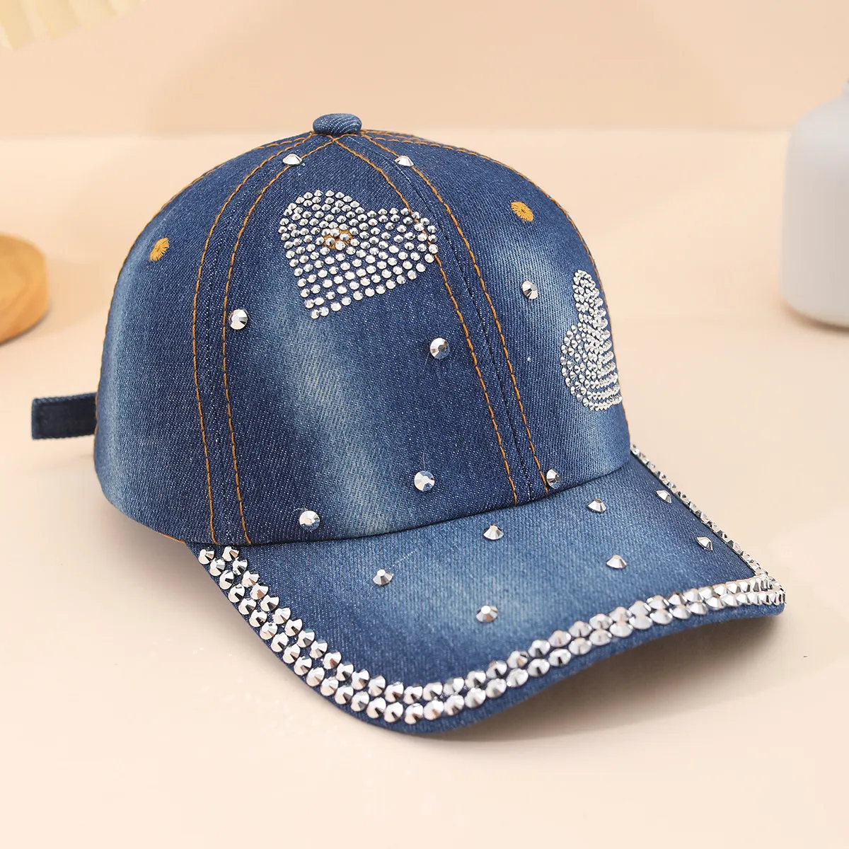 Fashion Creative Heart Shaped Rivet Denim Cap