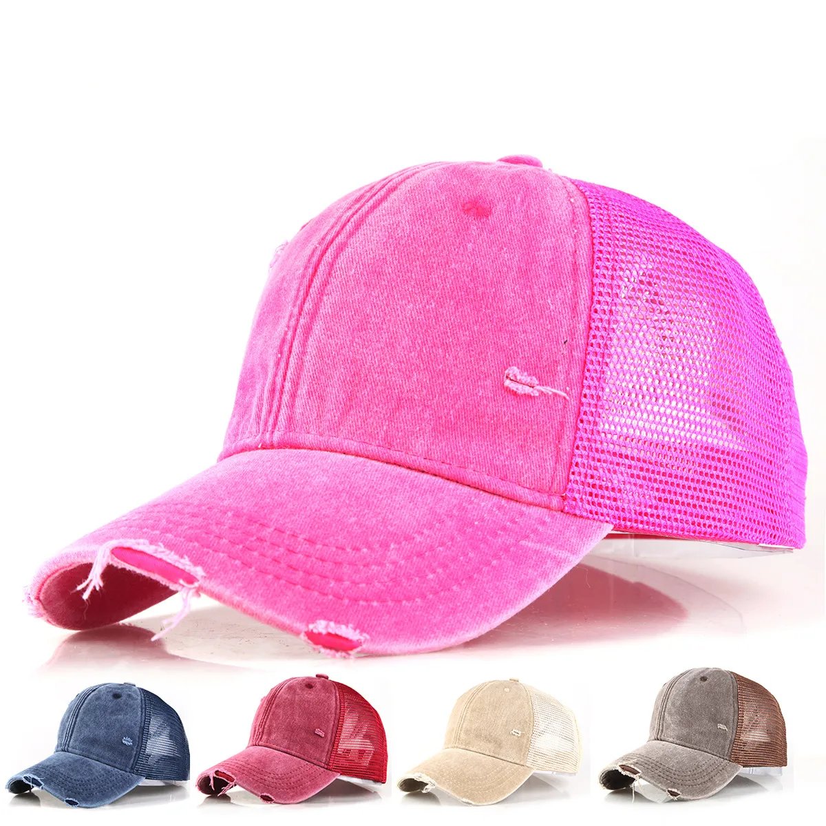 Fashion Solid Color Dome Cap With Mesh Breathable Holes