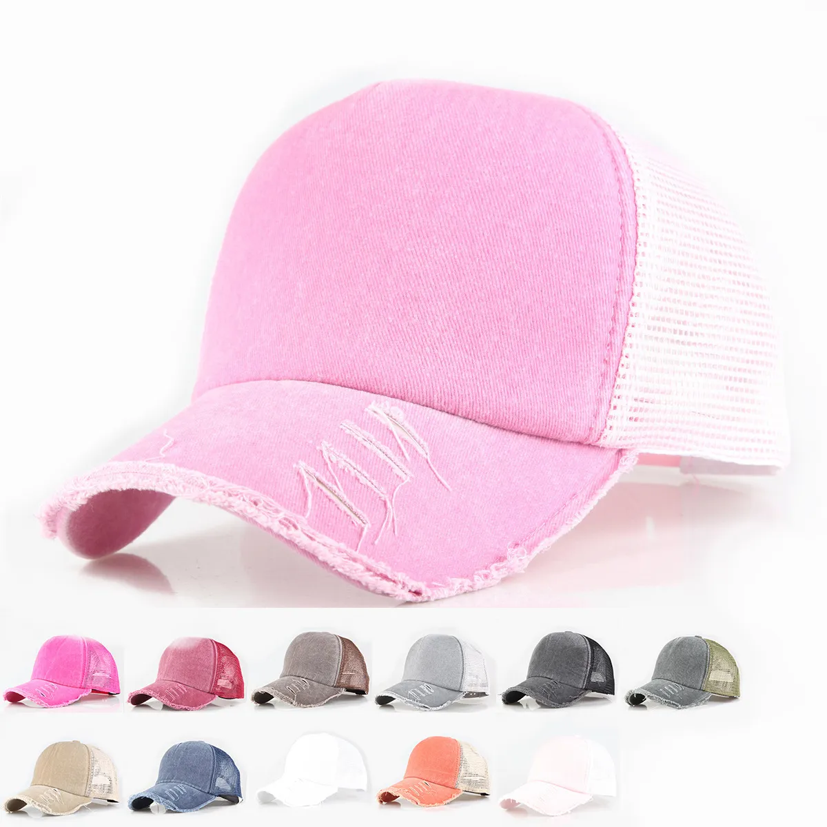 Casual Solid Color Mesh Breathable Baseball Cap Dome Cotton Blend Fresh Sweet