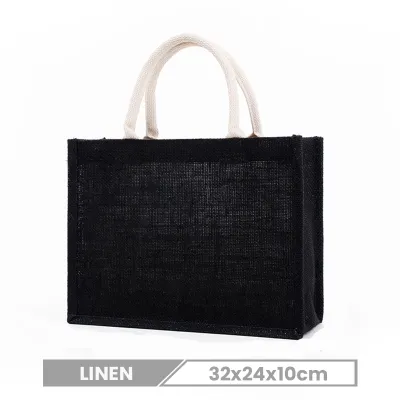 Custom Logo Black Linen Large Capacity Waterproof Eco-Friendly Tote Bag