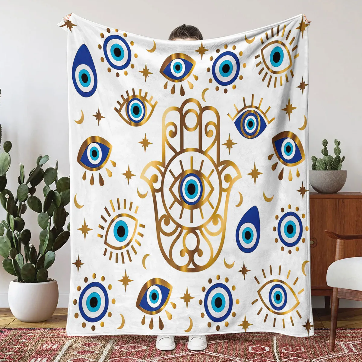 130*100cm Evil Eye 3D Printed Cartoon Flannel Blanket All Polyester