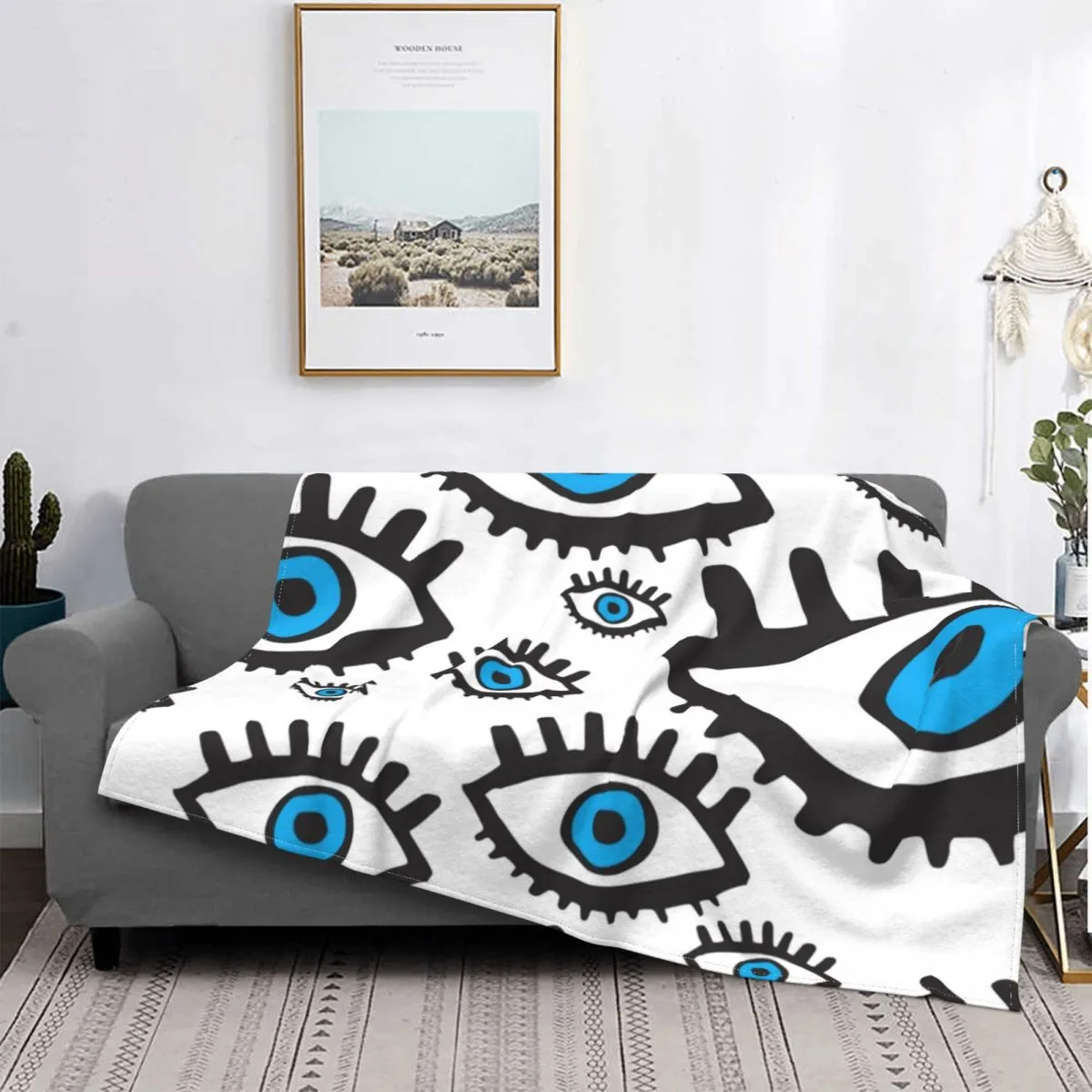 70X100cm Eyelash Knitted Cartoon Evil Eye Flannel Blanket for Home