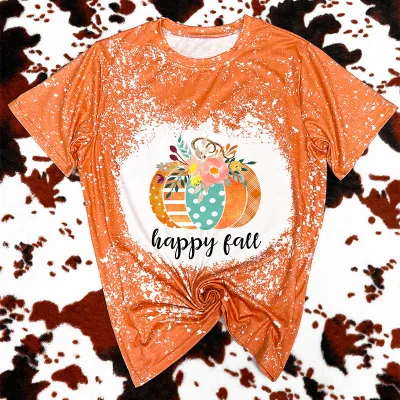 Women Halloween Orange Printed Short-Sleeved T-Shirt Street Hipster