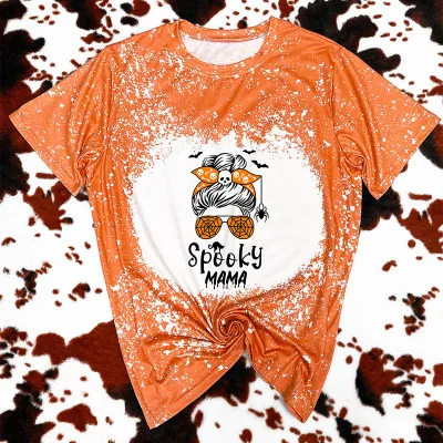 Women Halloween Orange Printed Short-Sleeved T-Shirt Street Hipster