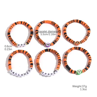 Halloween Soft Pottery Skeleton Pumpkin Beaded Children Bracelet