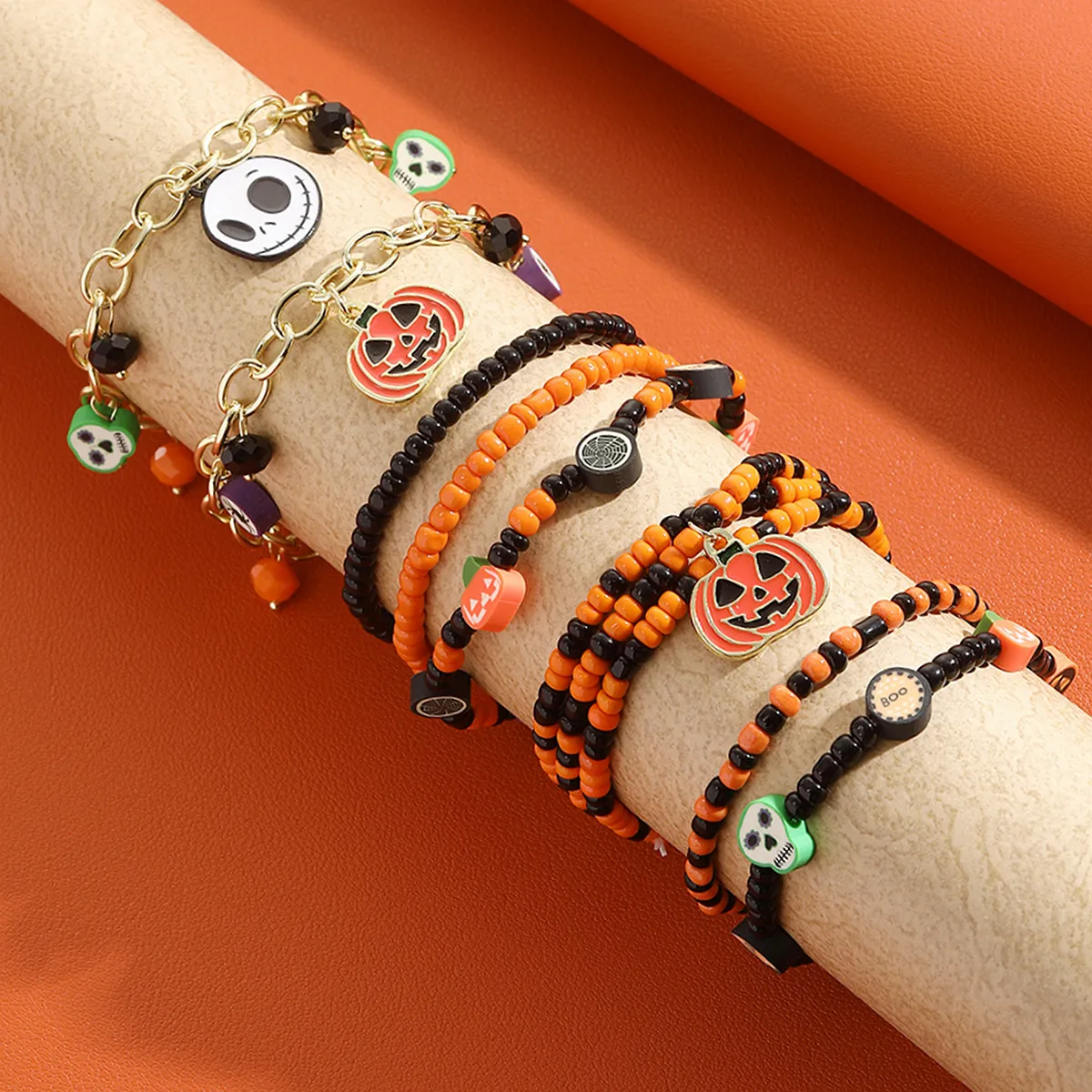 Halloween Soft Pottery Skeleton Pumpkin Beaded Children Bracelet