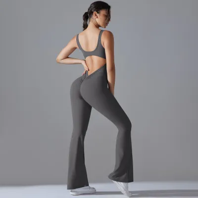 Women Solid Color Backless Hip Exercise Fitness Yoga Jumpsuits