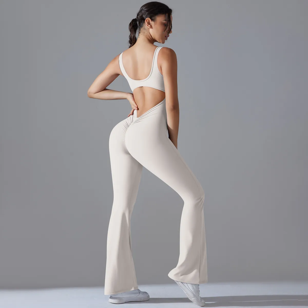 Women Solid Color Backless Hip Exercise Fitness Yoga Jumpsuits