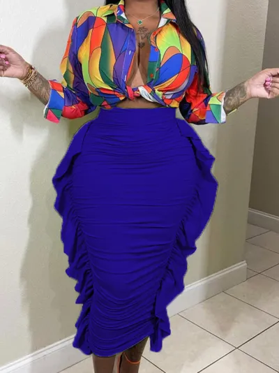 Women Casual Solid Color Skinny Ruffle Skirt - Street Hipster Style