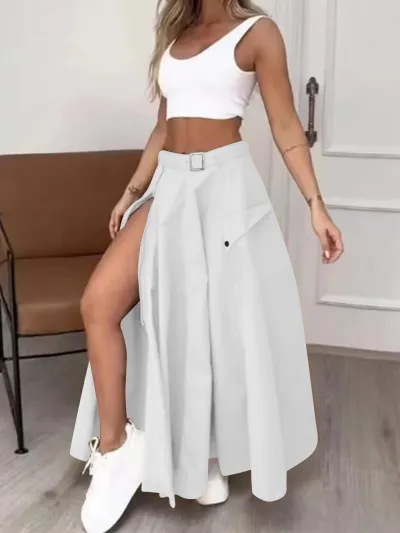 Women Casual Solid Color Split Skirt