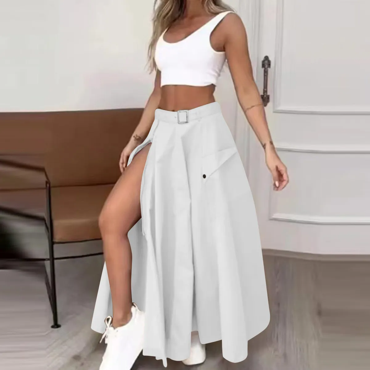 Women Casual Solid Color Split Skirt