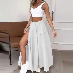 Women Casual Solid Color Split Skirt