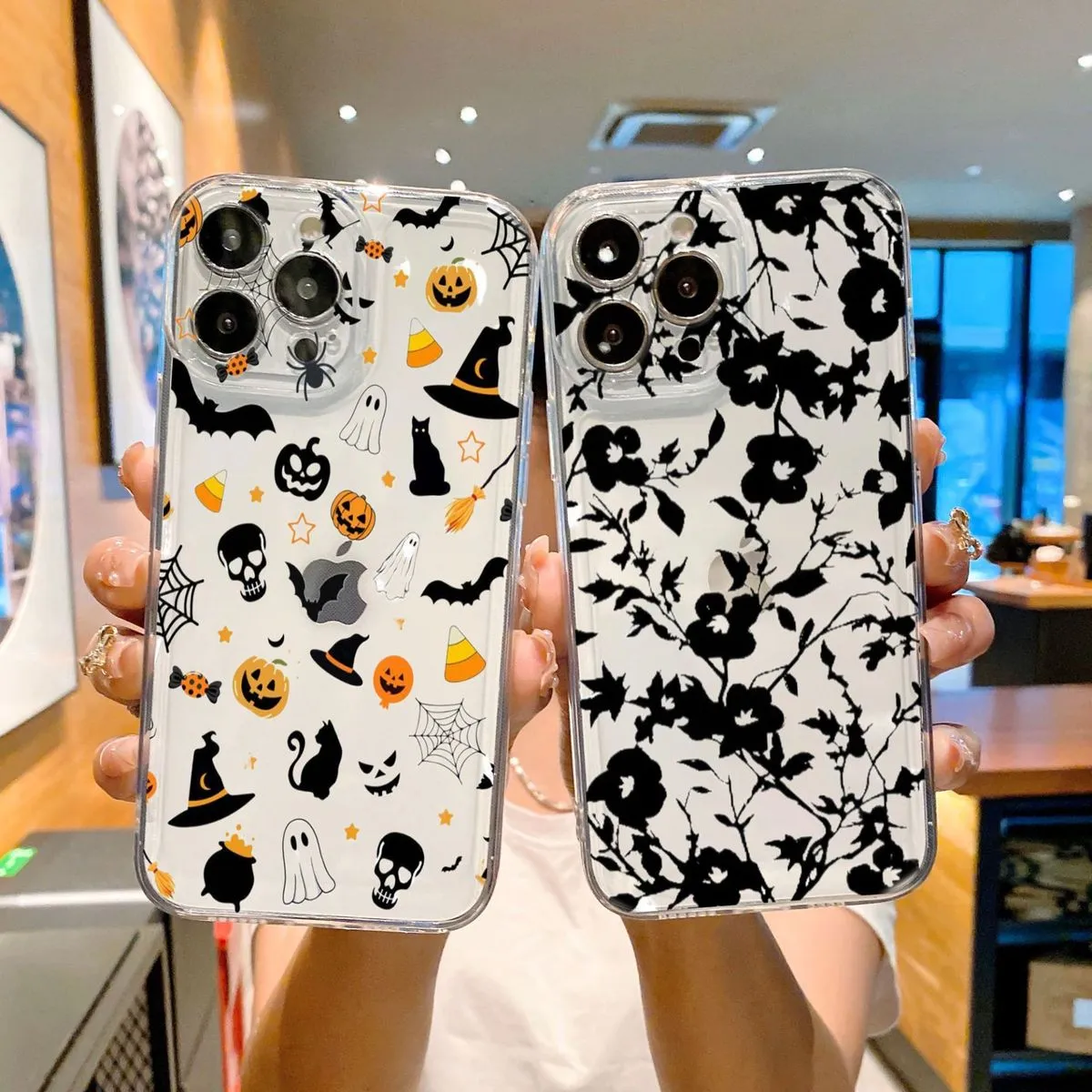 Halloween Iphone15 Shatter Resistant Floral Pumpkin Tpu Soft Phone Case