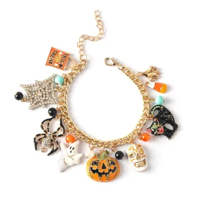 Halloween Party Diamond Spider Ghost Pumpkin Skull Pendant Bracelet
