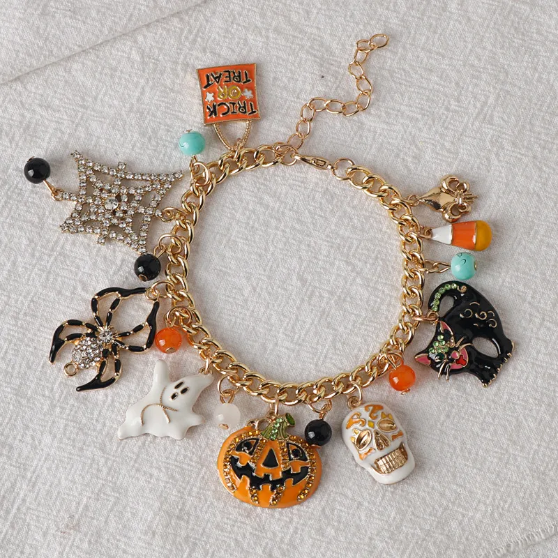 Halloween Party Diamond Spider Ghost Pumpkin Skull Pendant Bracelet