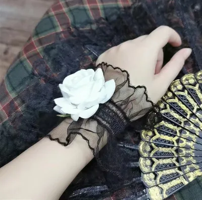 Halloween Gothic Lolita Lace Wrist Sleeve Rose Dress