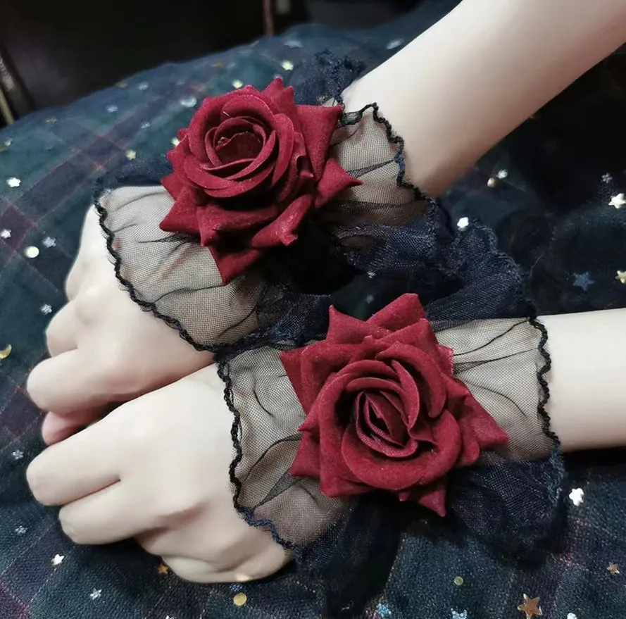 Halloween Gothic Lolita Lace Wrist Sleeve Rose Dress