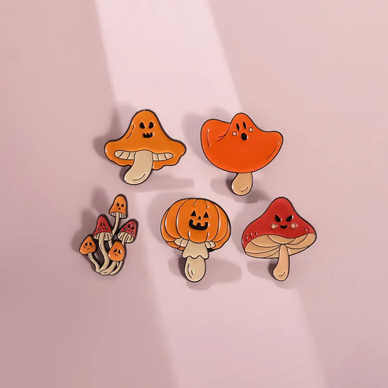 Gothic Cartoon Halloween Plant Series Badge Fun Mushroom Pumpkin Lamp Shape Alloy Brooch