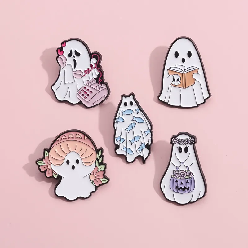 Gothic White Halloween Ghost Brooch Pumpkin Series Metal Badge Fashion Pin