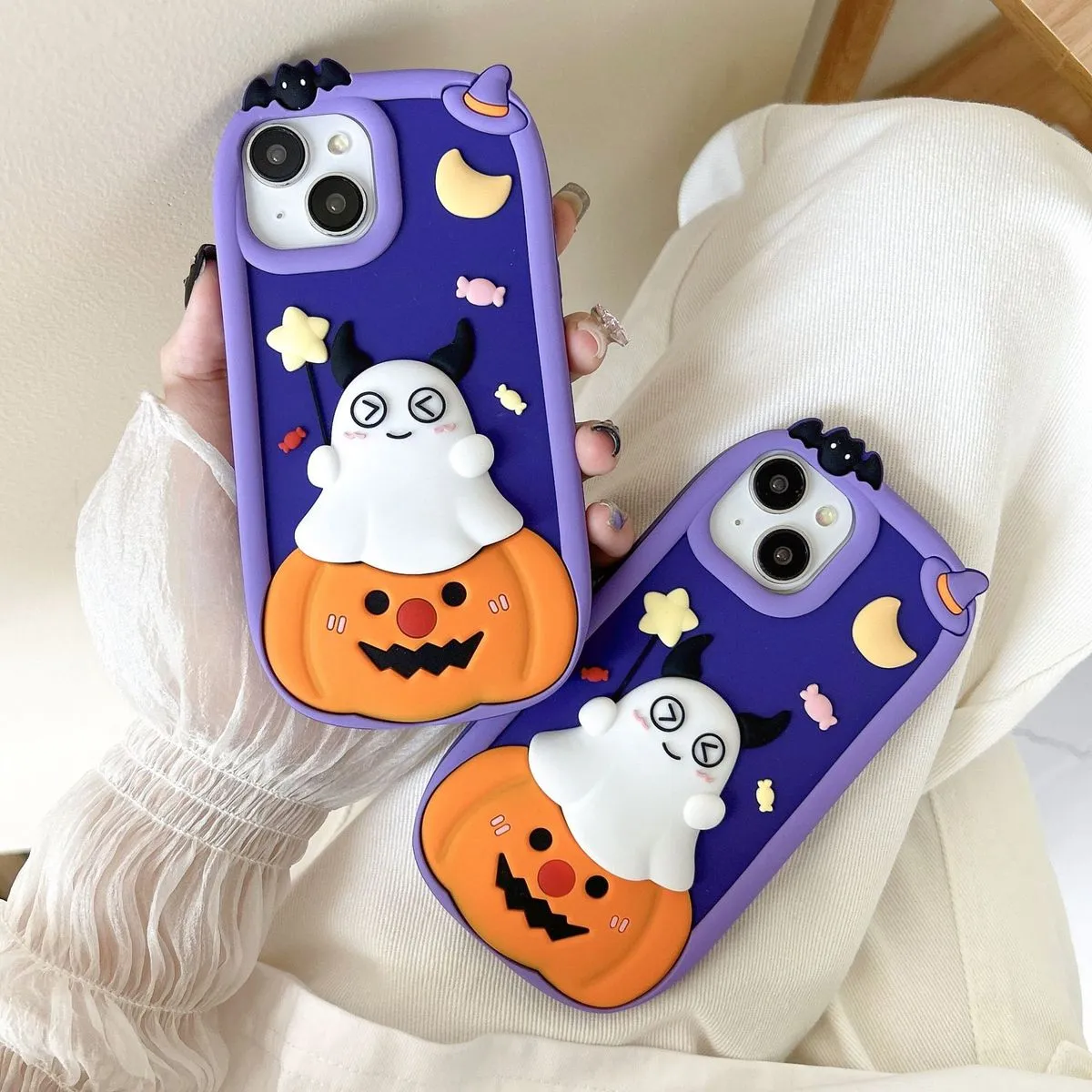 Women Cartoon Cute Halloween Ghost Pumpkin Apple Phone Case Silicone Japan Korea