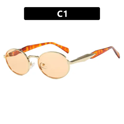 Women Minimalist Oval Metal Sunglasses