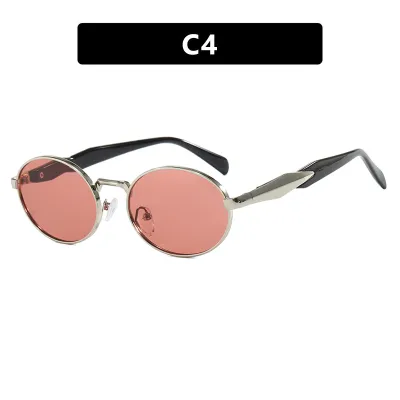 Women Minimalist Oval Metal Sunglasses