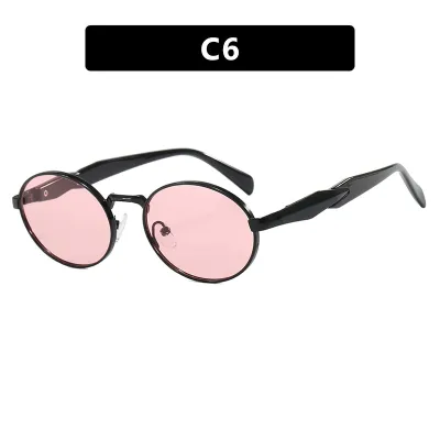 Women Minimalist Oval Metal Sunglasses