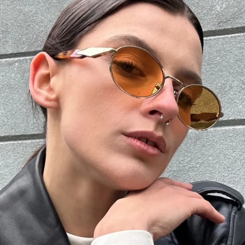 Women Minimalist Oval Metal Sunglasses