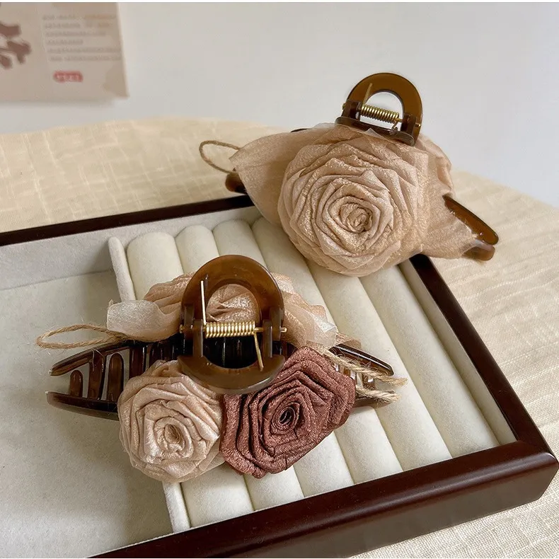 Women Simple Fashion Rose Flower Hair Claws