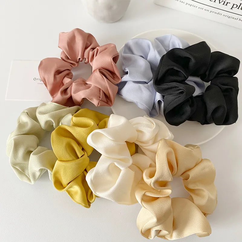 Women Simple Solid Color Satin Large Intestine Hair Band