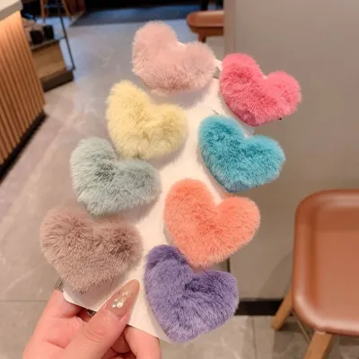 Women Sweet Cute Plush Heart-Shaped Hairpin