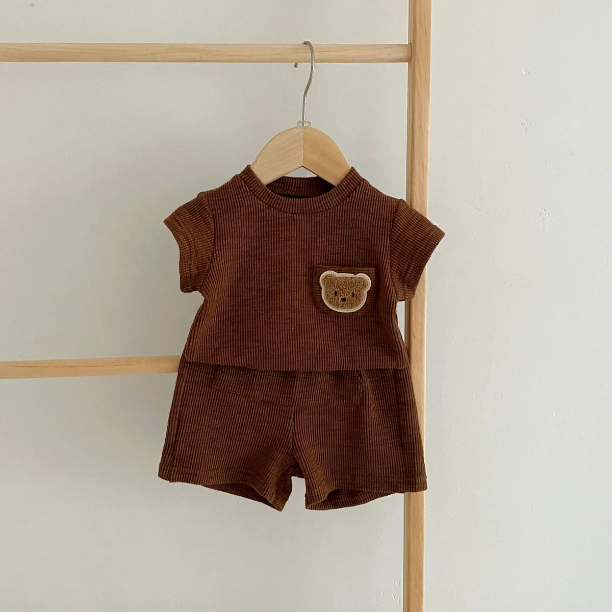 Kids Baby Boys Girls Casual Cute Cartoon Bear Striped Short Sleeve Top and Shorts Sets