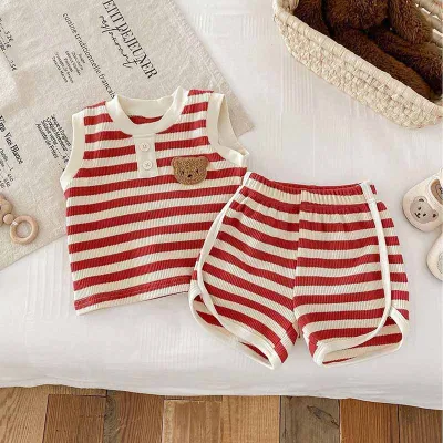 Kids Baby Boys Girls Casual Cute Striped Sleeveless Top Shorts Sets 2-Piece