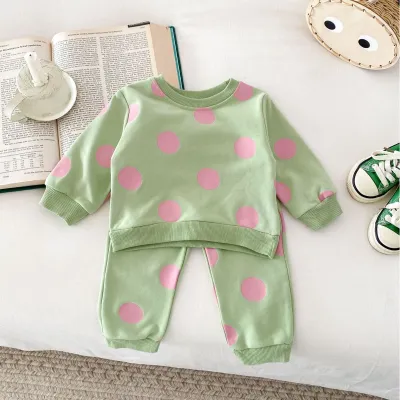 Kids Baby Boys Girls Casual Cute Polka Dot Print Long Sleeve Sweatshirts Pants Set