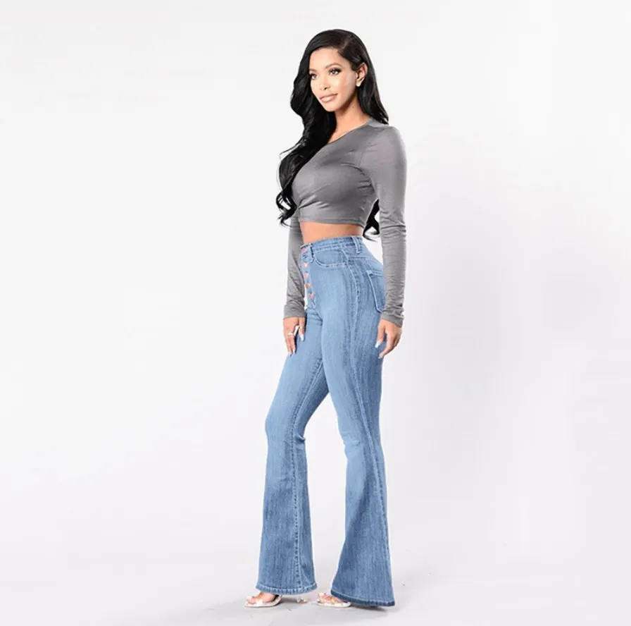 Women's High Waist Stretch Wide Leg Commuter Jeans