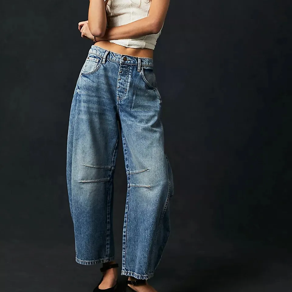 Women Casual Loose Low Rise Washed Denim Jeans