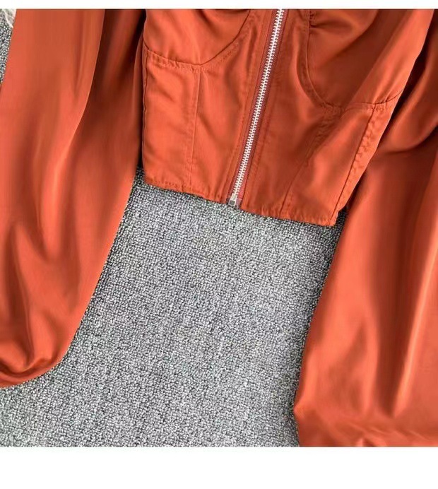 【正規品】 Color Solid Fashion Women Wholesale Zipper Top Crop Sleeve Long トップス
