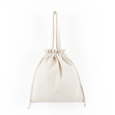 Custom Logo Solid Color Large Capacity Drawstring Canvas Bag