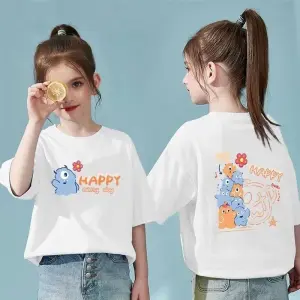 Kids Toddler Big Girls Casual Cute Cartoon Alphabet Print Crewneck Short Sleeve T-Shirt Combed Cotton College Top