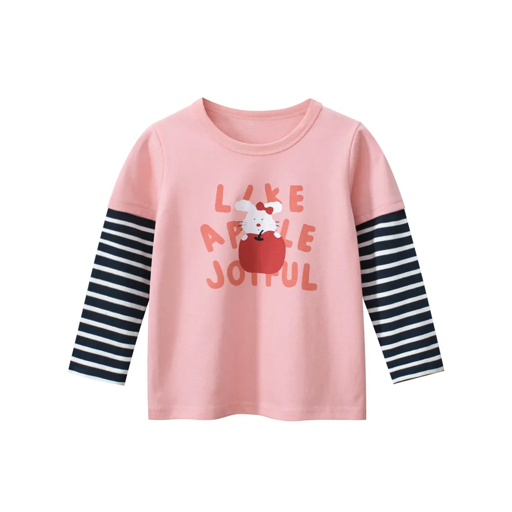 Kids Toddler Big Girls Cute Cartoon Bunny Alphabet Print Long Sleeve T-Shirt Cotton Crewneck