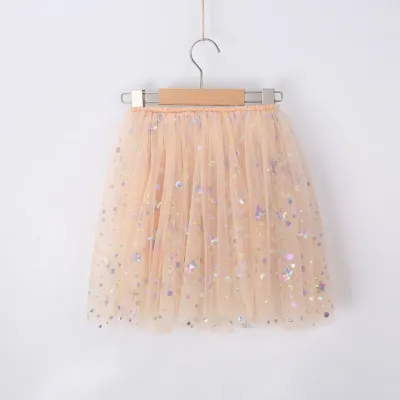 Kids Toddler Girls Casual Cute Star Sequins Mesh Skirt Princess Style